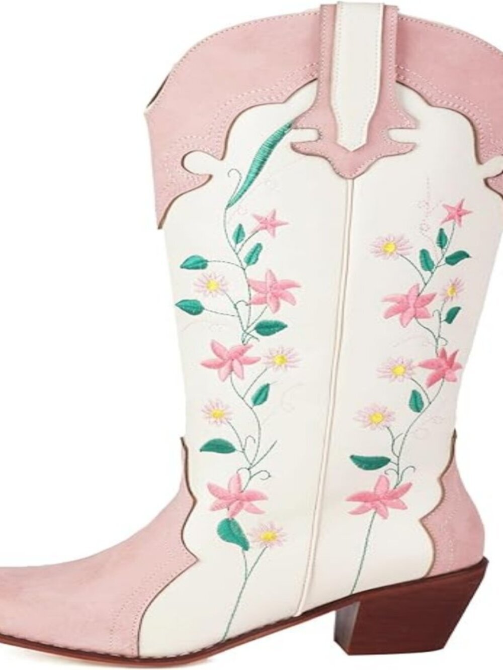 NWT Women’s Cowgirl Boots Embroidered Western Pointed Toe Pink Knee High Heel